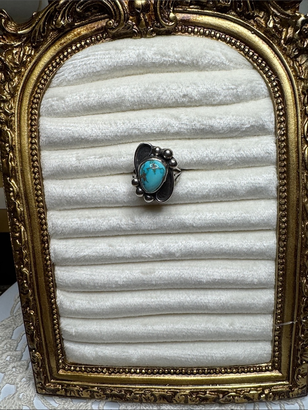 Sterling Silver Turquoise Native American Ring 5”1/2 Southwestern Handmade